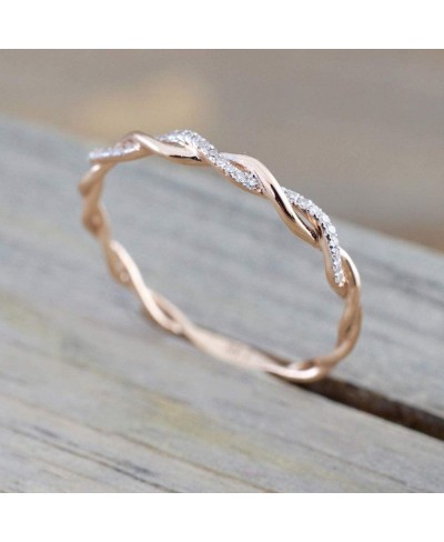 Rose Gold Plating Twist Braided Knot Ring Band CZ Cubic Zirconia Stackable Rings Diamond Eternity Promise Thin Rings for Wome...