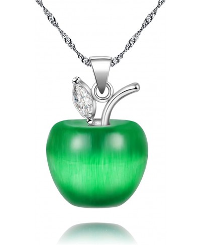 Fashion Fruit Apple Shape Necklace for Women Platinum Plated CZ Crystal Apple-Shape Heart Pendant Necklace for Girls Annivers...