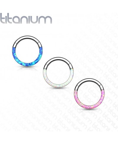 Implant Grade Titanium Hinged Segment Hoop Rings with Opal Lined Front (Sold Per Piece) $27.83 Piercing Jewelry