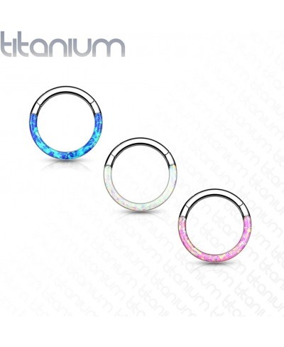 Implant Grade Titanium Hinged Segment Hoop Rings with Opal Lined Front (Sold Per Piece) $27.83 Piercing Jewelry