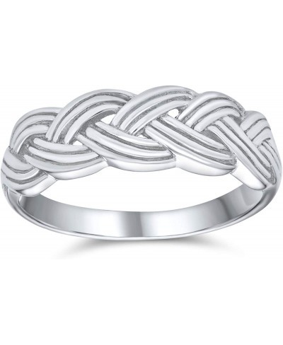 Personalize Half Braided Band Wheat Weave Woven Wire Twisted Rope Cable Band Ring For Women Teens .925 Sterling Silver 5MM Cu...