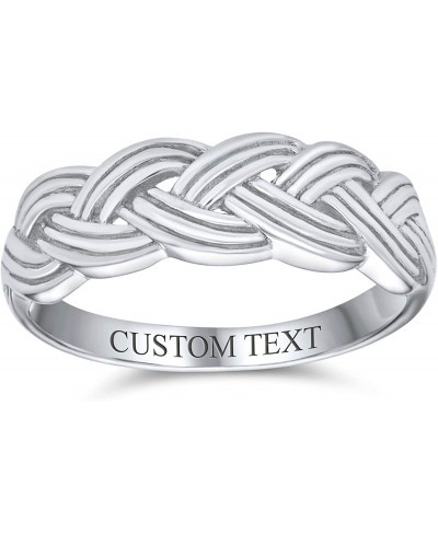 Personalize Half Braided Band Wheat Weave Woven Wire Twisted Rope Cable Band Ring For Women Teens .925 Sterling Silver 5MM Cu...