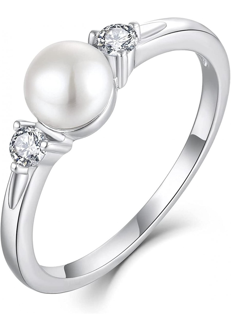 Pearl Ring 925 Sterling Silver Cubic Zirconia Women's Rings with 7mm White Freshwater Cultured Pearl Ring size 5-10 $35.33 St...