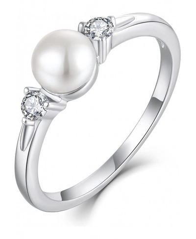 Pearl Ring 925 Sterling Silver Cubic Zirconia Women's Rings with 7mm White Freshwater Cultured Pearl Ring size 5-10 $35.33 St...