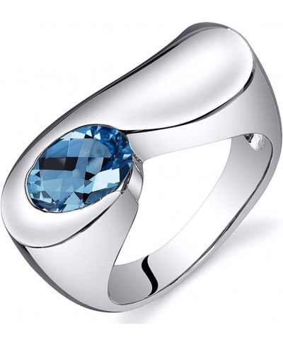 Swiss Blue Topaz Tranquil Ring in Sterling Silver Smooth Fluid Solitaire 1.50 Carats Oval Shape Comfort Fit Sizes 5 to 9 $29....