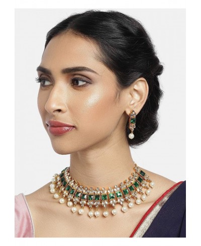 Ethnic Faux Blue Kundan Necklace Earrings Maang Tikka Indian Bollywood Jewellery Set for Women $24.14 Jewelry Sets