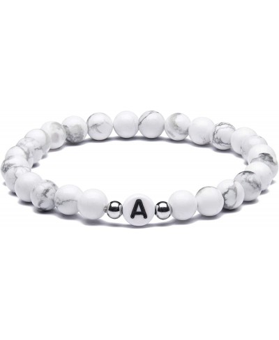 Name Bracelet Personalized Initial Letter for Women Men Couples Howlite Stone Healing Calming Yoga Stress Relief Elastic $12....