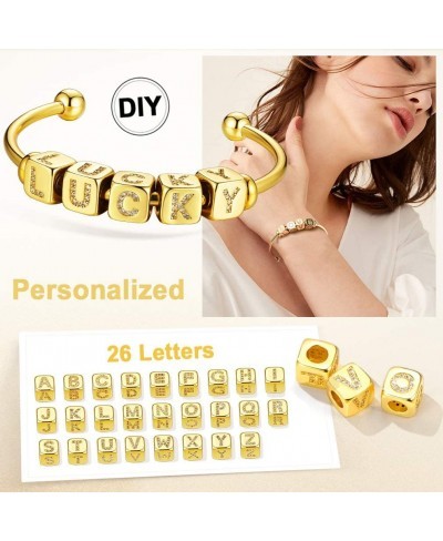 Personalized Letter Bead Bangle Bracelets Custom Made Gold Initials Cube Charm Cuff Bracelet Stainless Steel Fashion Jewelry ...