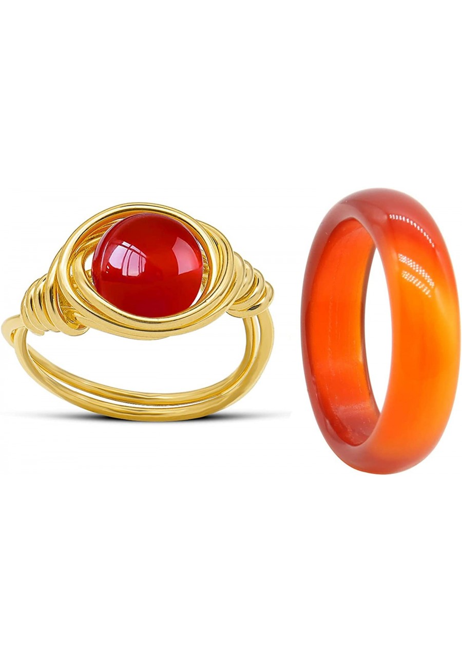 Natural Carnelian Crystal Rings 2PCS Carnelian Rings Gemstone Band Healing Ring for Women Carnelian Smooth Round Donut Ring $...