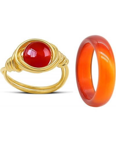 Natural Carnelian Crystal Rings 2PCS Carnelian Rings Gemstone Band Healing Ring for Women Carnelian Smooth Round Donut Ring $...