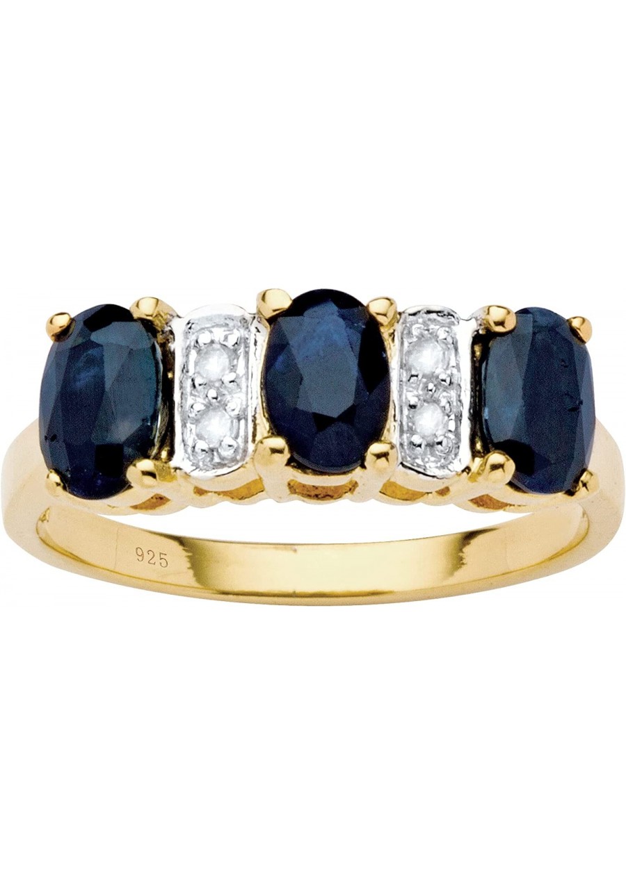 Yellow Gold-Plated or Platinum-Plated Sterling Silver Oval Cut Genuine Blue Sapphire and Diamond Accent Ring $46.10 Statement