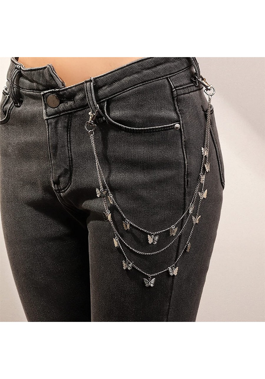 Butterfly Jeans Pants Chain Multi Layer Jean Chains Charm Waist Chain Wallet Chain Body Belly Chain for Women Girls Silver $8...