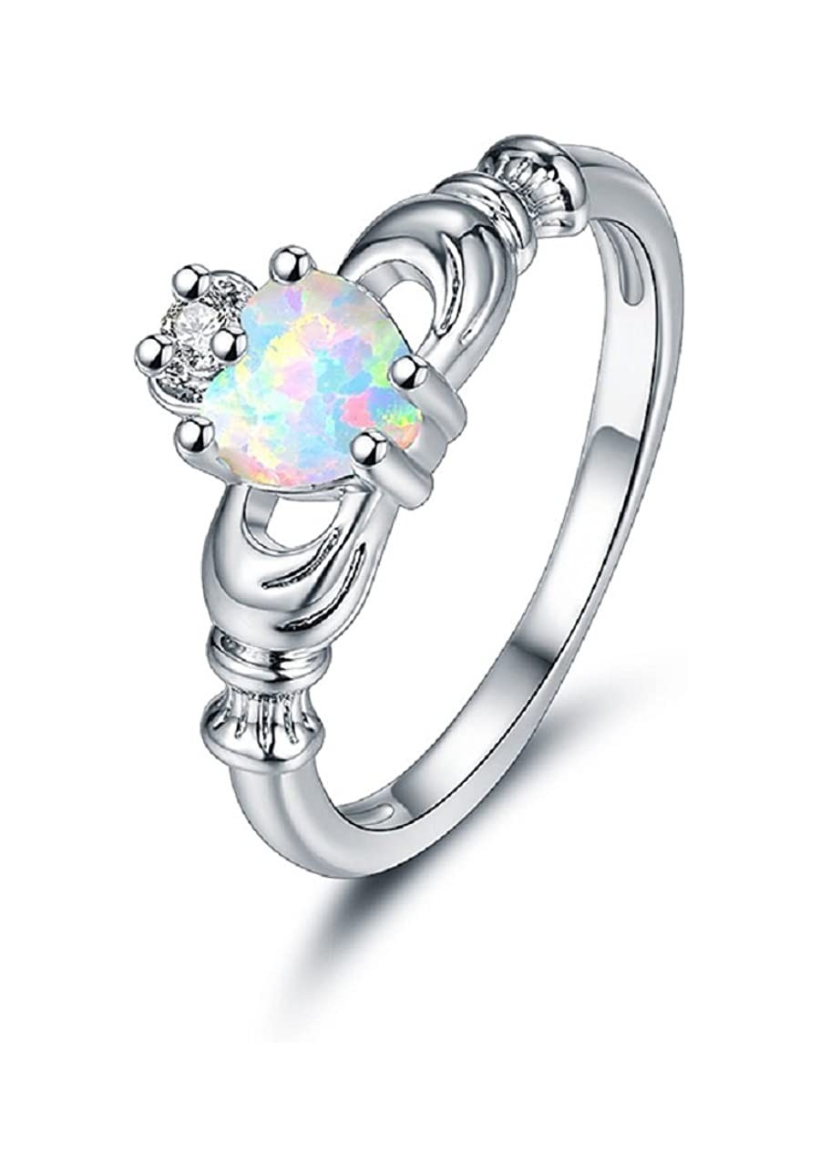 Opal Rings 18K White Gold Plated Heart/Square Fire Opal Cocktail Promise Rings for Women (A-white heat 8.01) $10.58 Bands