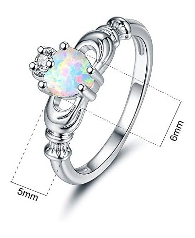 Opal Rings 18K White Gold Plated Heart/Square Fire Opal Cocktail Promise Rings for Women (A-white heat 8.01) $10.58 Bands