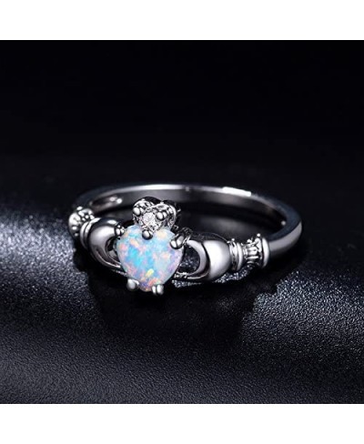 Opal Rings 18K White Gold Plated Heart/Square Fire Opal Cocktail Promise Rings for Women (A-white heat 8.01) $10.58 Bands