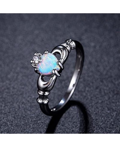 Opal Rings 18K White Gold Plated Heart/Square Fire Opal Cocktail Promise Rings for Women (A-white heat 8.01) $10.58 Bands