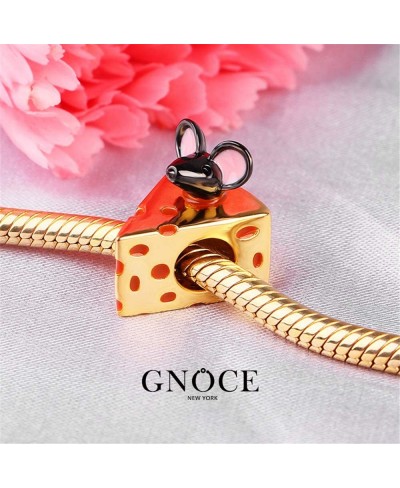 Rat Eating Cheese Charm Bead Sterling Silver Who Moved My Cheese Black Mouse Charm Bead 18k Gold Plated Fit Bracelet/Necklace...