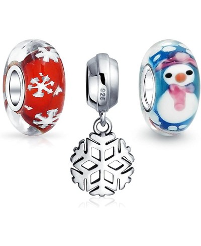 Christmas Snowman Snowflake Murano Glass Mix Set Of 3 Sterling Silver Spacer Dangle Bead Bundle Fit European Charm Bracelet $...