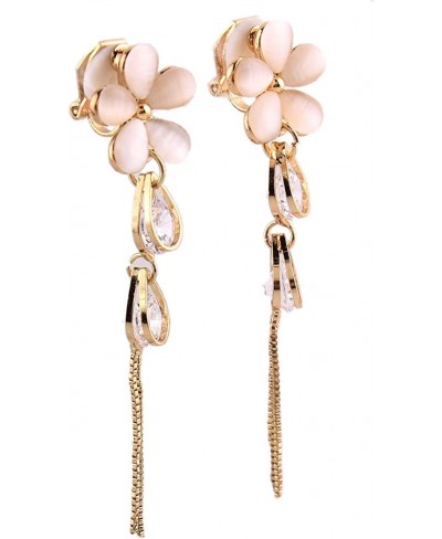 Bridal Flower Shape Opal CZ Tassel Drop Earrings and Clip on Earrings for Women Ear Clip $17.26 Clip-Ons