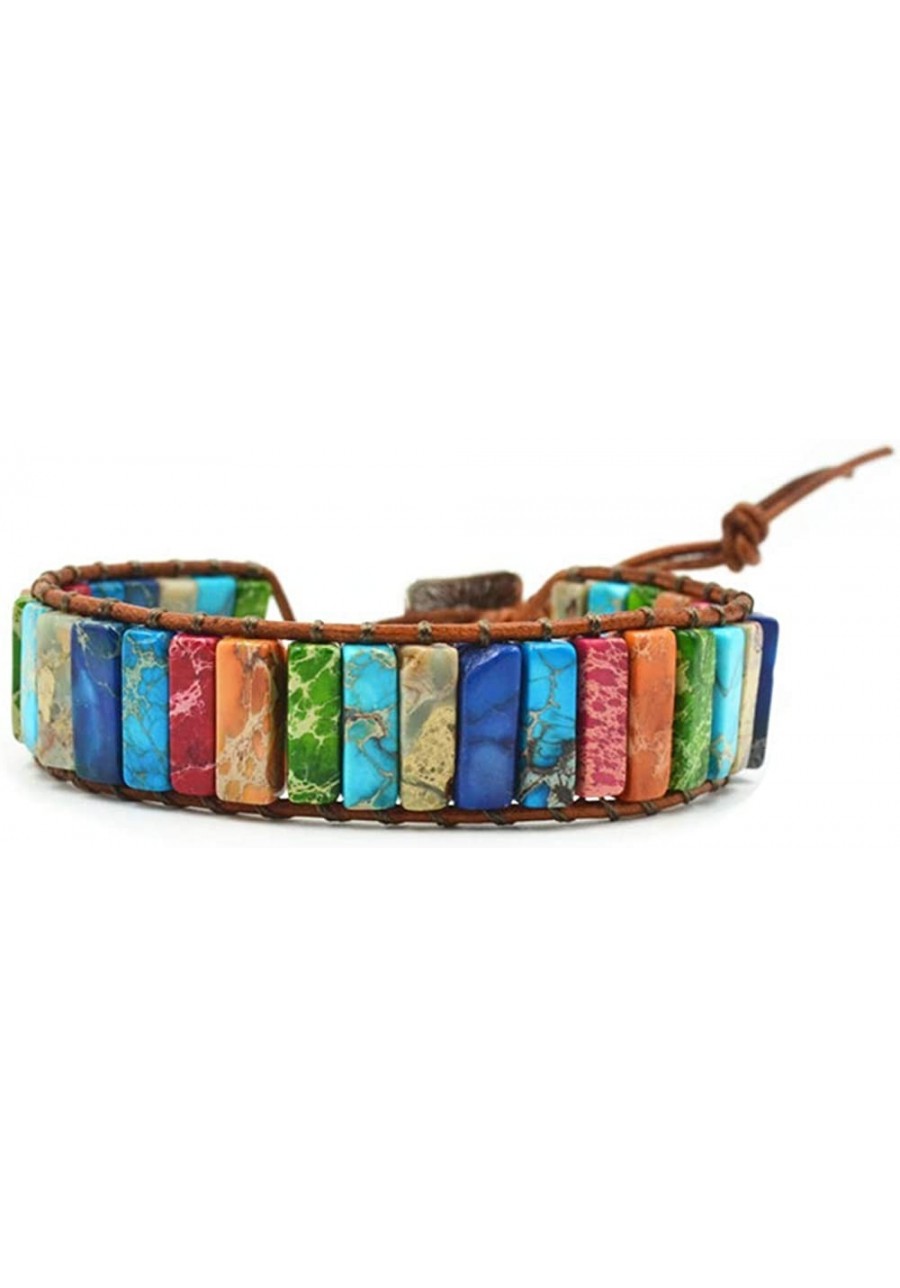 Handmade Imperial Jasper Beaded Leather Wrap Bracelets for Women Teen Girls Adjustable $11.83 Strand