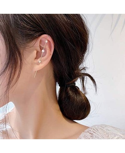 6 Pcs Ear Wrap Crawler Hook Earrings for Women Girls Gold Ear Cuffs Climbers Piercing Earrings Artificial Pearl Cubic Zirconi...