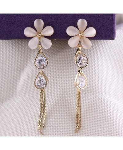 Bridal Flower Shape Opal CZ Tassel Drop Earrings and Clip on Earrings for Women Ear Clip $17.26 Clip-Ons