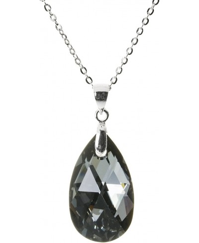 Rhodium Sterling Silver Teardrop Pendant Adjustable Necklace 16+2" made with Swarovski Elements Crystal Silver Night $14.74 P...