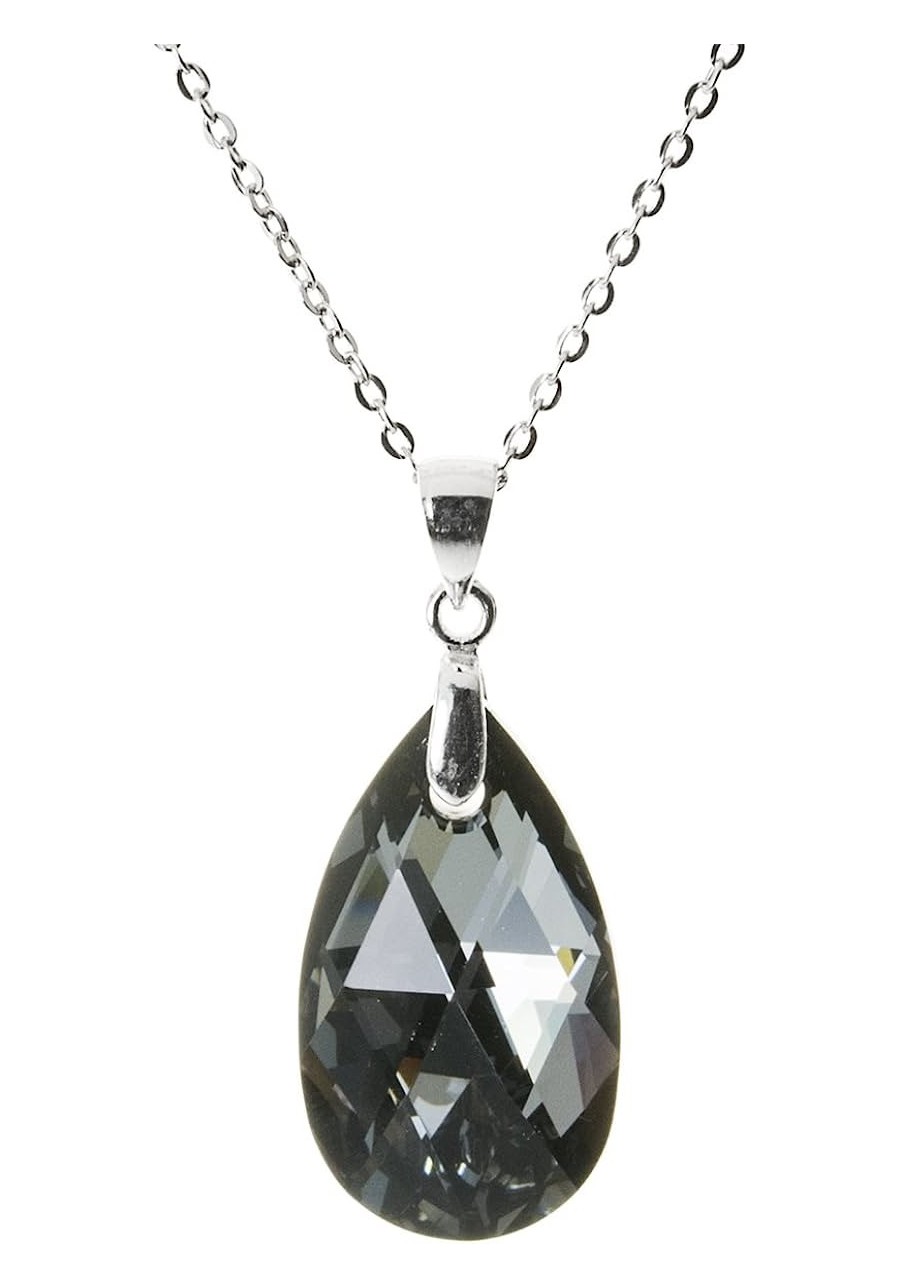 Rhodium Sterling Silver Teardrop Pendant Adjustable Necklace 16+2" made with Swarovski Elements Crystal Silver Night $14.74 P...