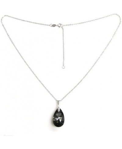 Rhodium Sterling Silver Teardrop Pendant Adjustable Necklace 16+2" made with Swarovski Elements Crystal Silver Night $14.74 P...