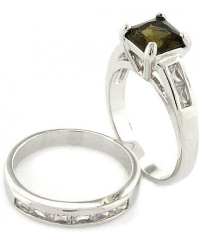 Classic 2-piece Wedding Set with Smokey & White CZs $17.84 Wedding Bands