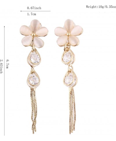 Bridal Flower Shape Opal CZ Tassel Drop Earrings and Clip on Earrings for Women Ear Clip $17.26 Clip-Ons