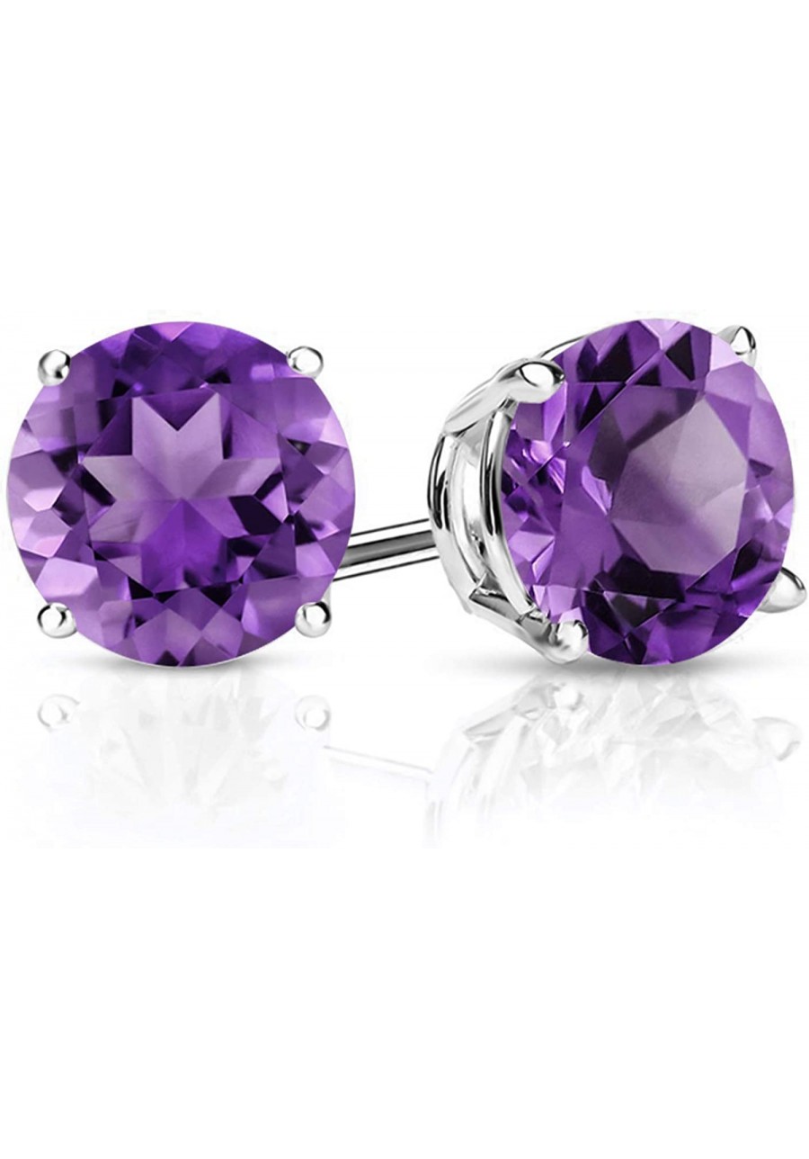 925 Sterling Silver Purple Amethyst Stud Earrings For Women (2.40 Cttw Gemstone Birthstone Round 7MM) $48.92 Stud