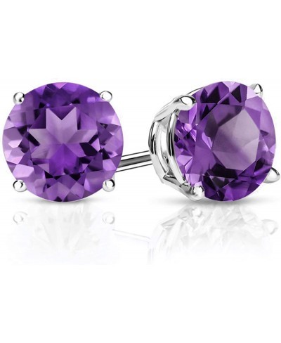 925 Sterling Silver Purple Amethyst Stud Earrings For Women (2.40 Cttw Gemstone Birthstone Round 7MM) $48.92 Stud