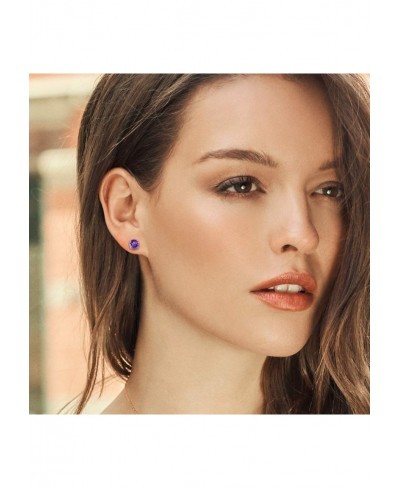 925 Sterling Silver Purple Amethyst Stud Earrings For Women (2.40 Cttw Gemstone Birthstone Round 7MM) $48.92 Stud