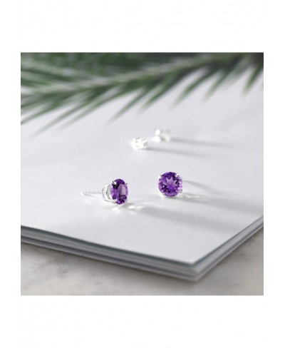 925 Sterling Silver Purple Amethyst Stud Earrings For Women (2.40 Cttw Gemstone Birthstone Round 7MM) $48.92 Stud