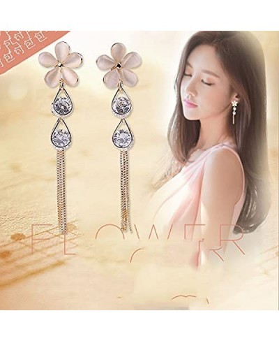 Bridal Flower Shape Opal CZ Tassel Drop Earrings and Clip on Earrings for Women Ear Clip $17.26 Clip-Ons