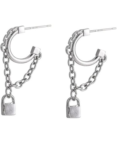 Unique Dainty Lock Dangle Earrings with Chain for Women Charm Padlock Hoop Drop Stud Earring Silver Jewelry $8.13 Hoop