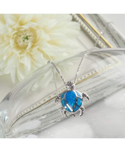 Womens 925 Sterling Silver Turtle Pendant Birth Gemstone Necklace $30.18 Pendant Necklaces