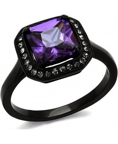 4.95 Ct Princess Cut Amethyst Cz Black Stainless Steel Fashion Ring Size 5-10 $20.38 Statement