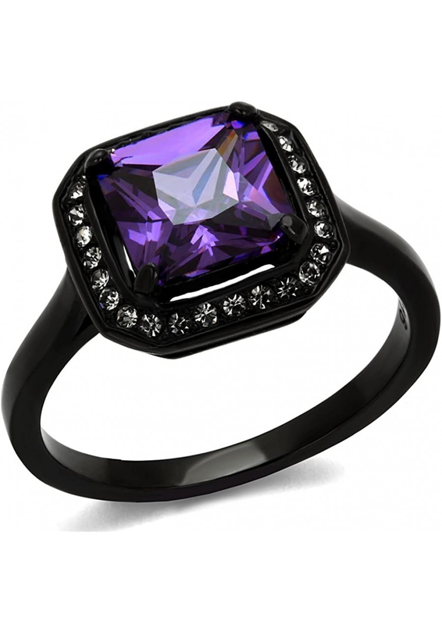 4.95 Ct Princess Cut Amethyst Cz Black Stainless Steel Fashion Ring Size 5-10 $20.38 Statement