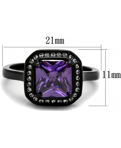 4.95 Ct Princess Cut Amethyst Cz Black Stainless Steel Fashion Ring Size 5-10 $20.38 Statement