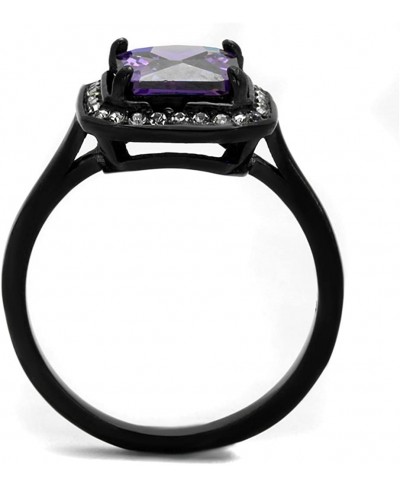 4.95 Ct Princess Cut Amethyst Cz Black Stainless Steel Fashion Ring Size 5-10 $20.38 Statement