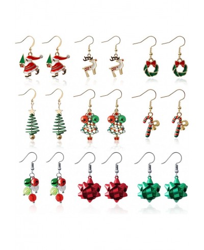 9 Pairs Christmas Stud Dangle Earrings Bow Earrings Christmas Tree Star Ear Studs Pearl Elk Present Stud Earrings Christmas G...