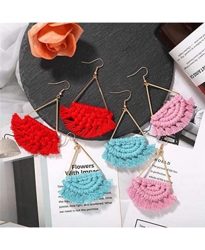 Bohemian Colorful Tassel Dangle Earrings Ethnic Fan Shape Fringe Statement Drop Earring Women Girls Boho Vacation Semi-circle...