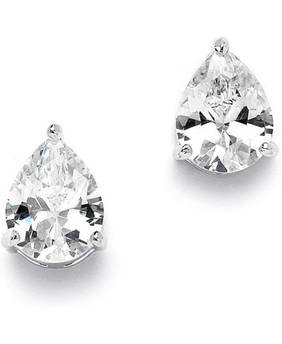 2 Carat CZ Pear-Shaped Cubic Zirconia Stud Solitaire Earrings Plated in Genuine Silver Platinum $17.14 Stud