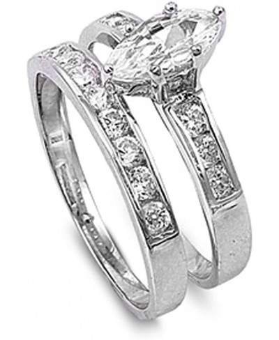 Sterling Silver Marquise Engagement Ring Wedding Band Bridal Set Sizes 4-10 $23.71 Bridal Sets
