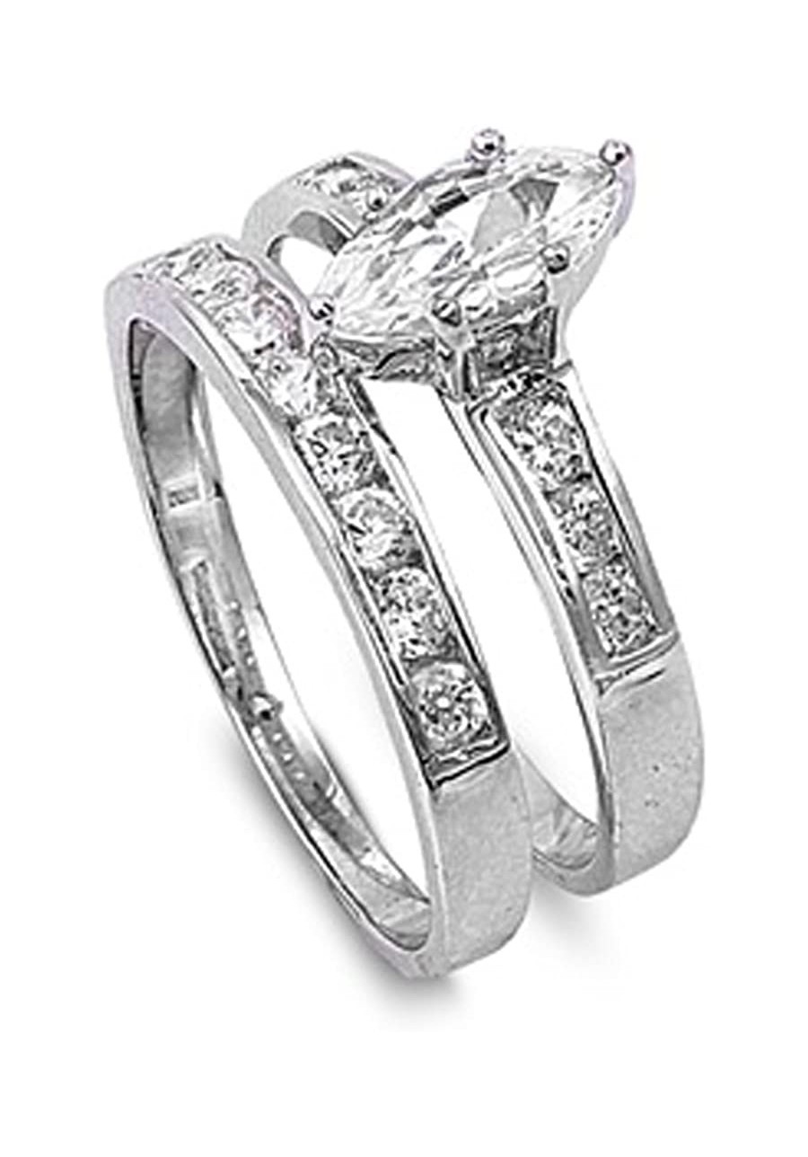 Sterling Silver Marquise Engagement Ring Wedding Band Bridal Set Sizes 4-10 $23.71 Bridal Sets