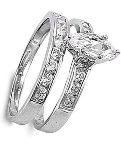 Sterling Silver Marquise Engagement Ring Wedding Band Bridal Set Sizes 4-10 $23.71 Bridal Sets