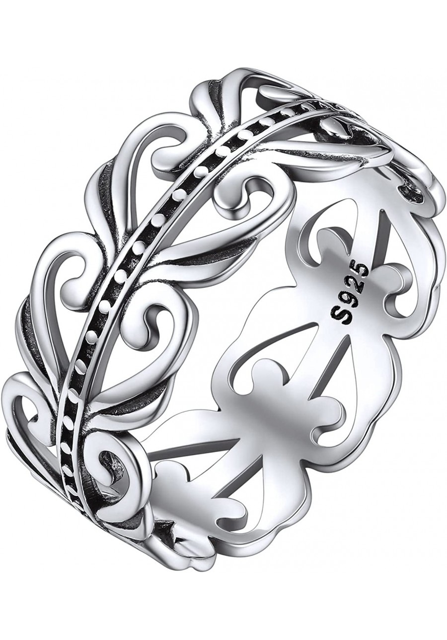 925 Sterling Silver Retro Filigree Vine Leaf Ring Eternity Wedding Band for Women Men Size 6-13 $21.68 Statement