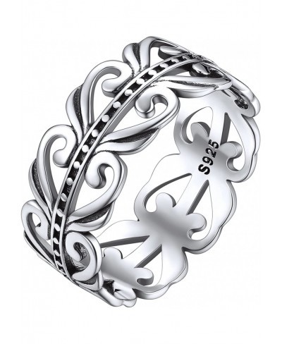 925 Sterling Silver Retro Filigree Vine Leaf Ring Eternity Wedding Band for Women Men Size 6-13 $21.68 Statement